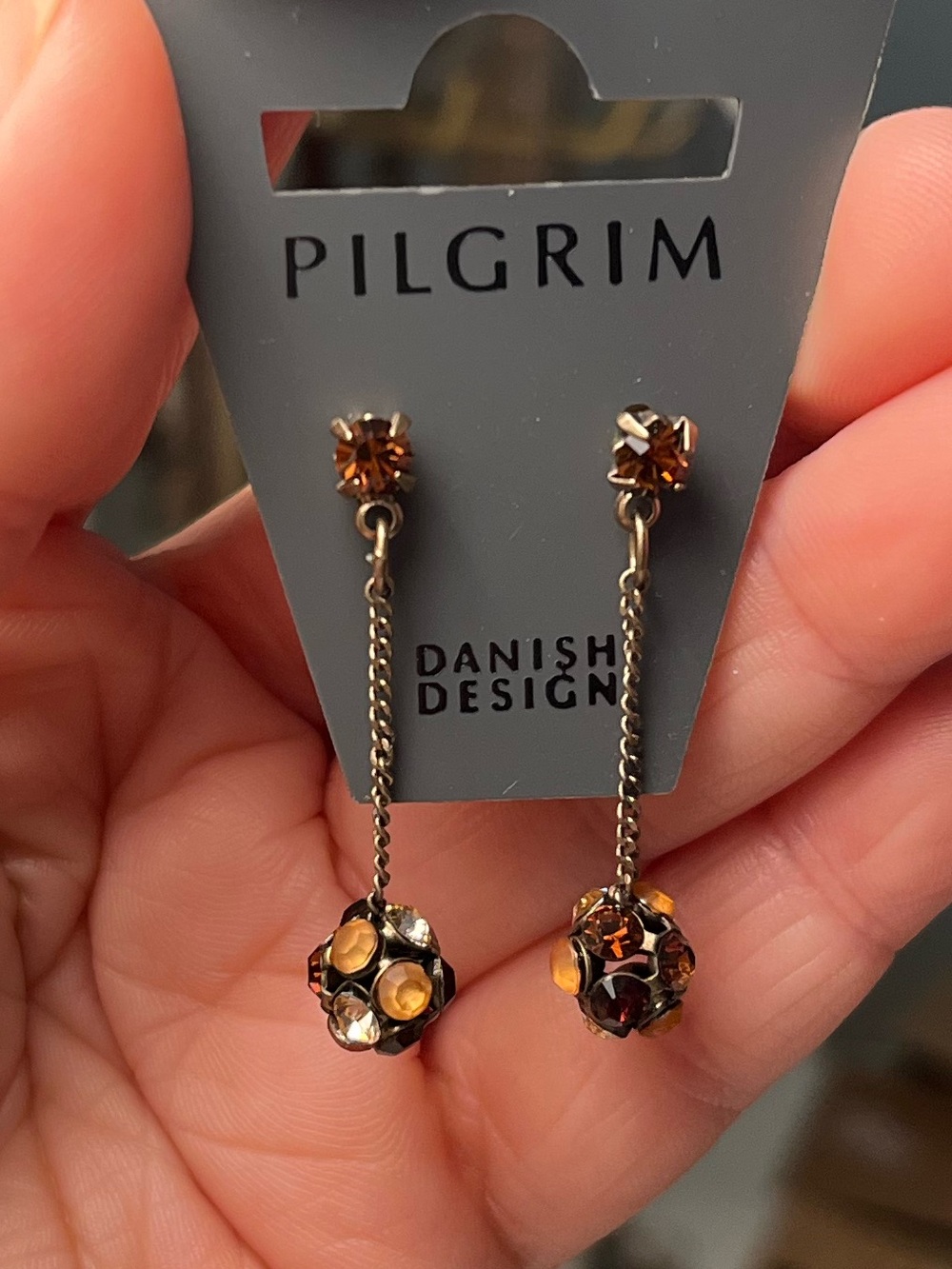 Pilgrim Gold-Tone Amber Crystal Drop Earrings